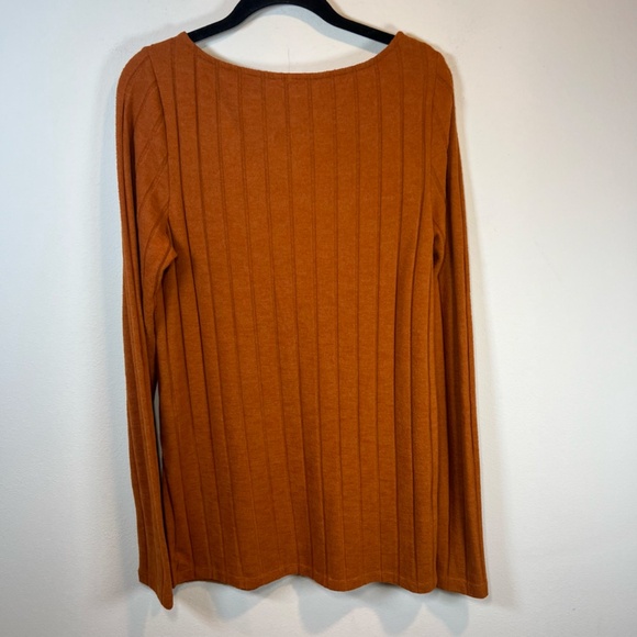 Anthropologie Women's Ribbed Side Slit Tunic Sweater Burnt Orange Stretch  Large - Picture 11 of 14